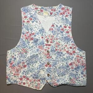 Vintage Vivaldi Floral Denim Jean Vest Women’s Medium 90's  Boho Cottagecore